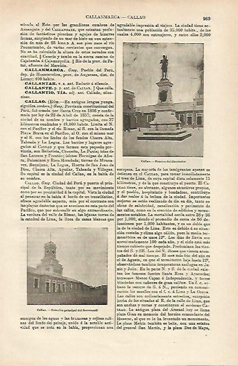 LAMINA ESPASA 14747: Estatua del Libertador en Callao Peru