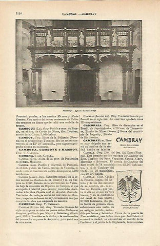 LAMINA ESPASA 14769: Iglesia de Saint Gery y escudo de Cambray Francia