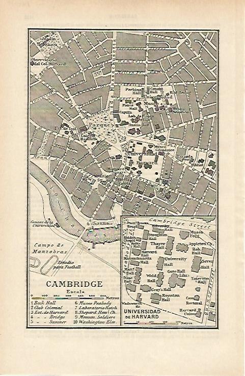 LAMINA ESPASA 14774: Plano de la Universidad de Cambridge y de Harvard