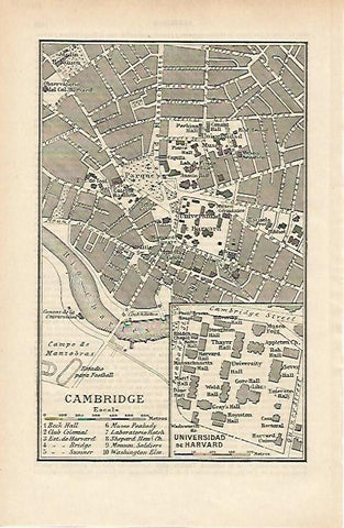 LAMINA ESPASA 14774: Plano de la Universidad de Cambridge y de Harvard