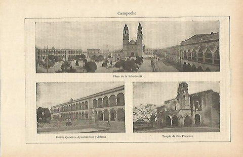 LAMINA ESPASA 14800: Vistas de Campeche Mejico