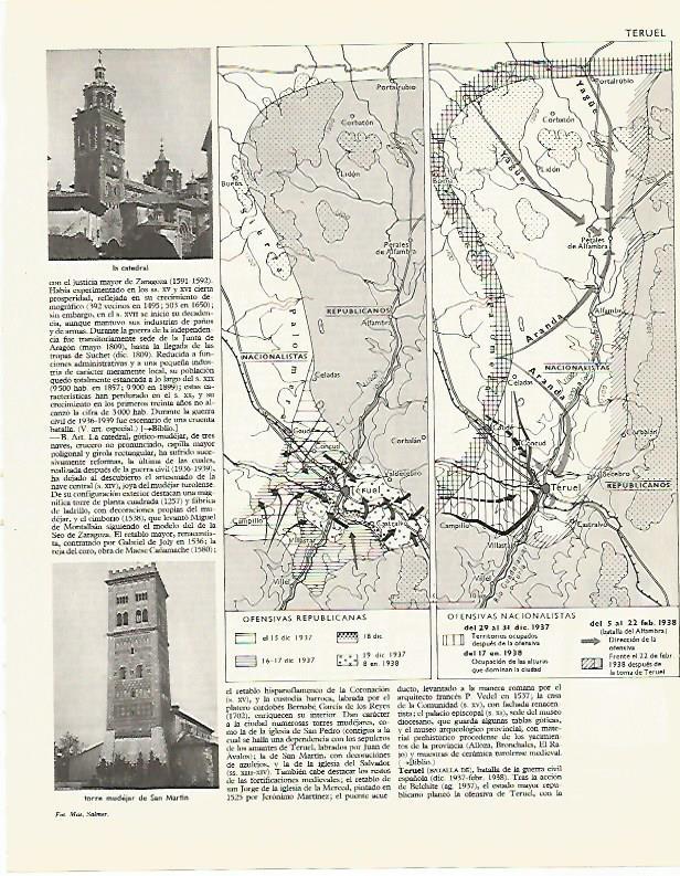 LAMINA LAROUSSE 70007: Mapa de las ofensivas de la Guerra Civil en Teruel