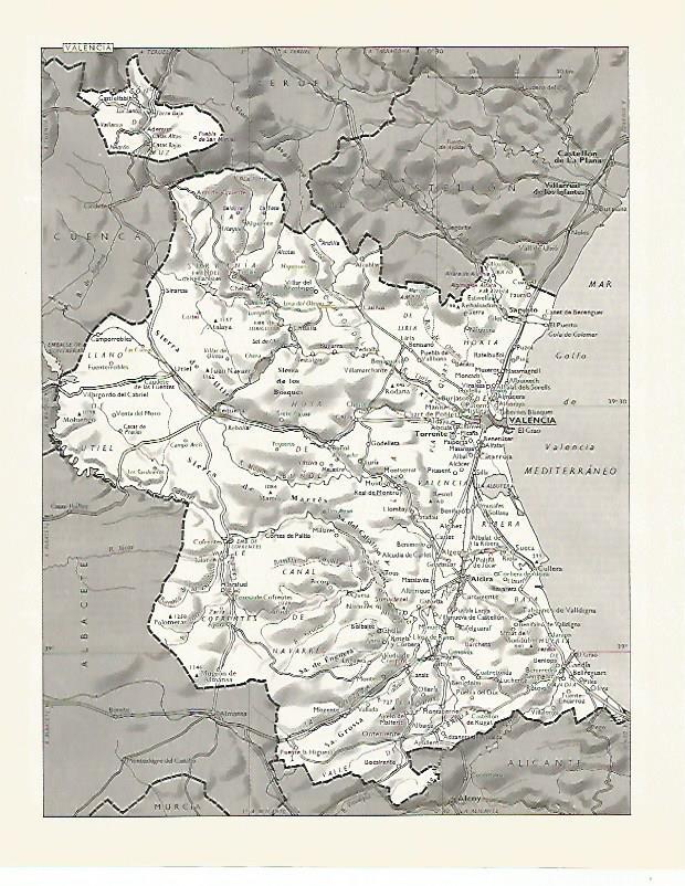 LAMINA LAROUSSE 70037: Mapa fisico de la Comunidad Valenciana