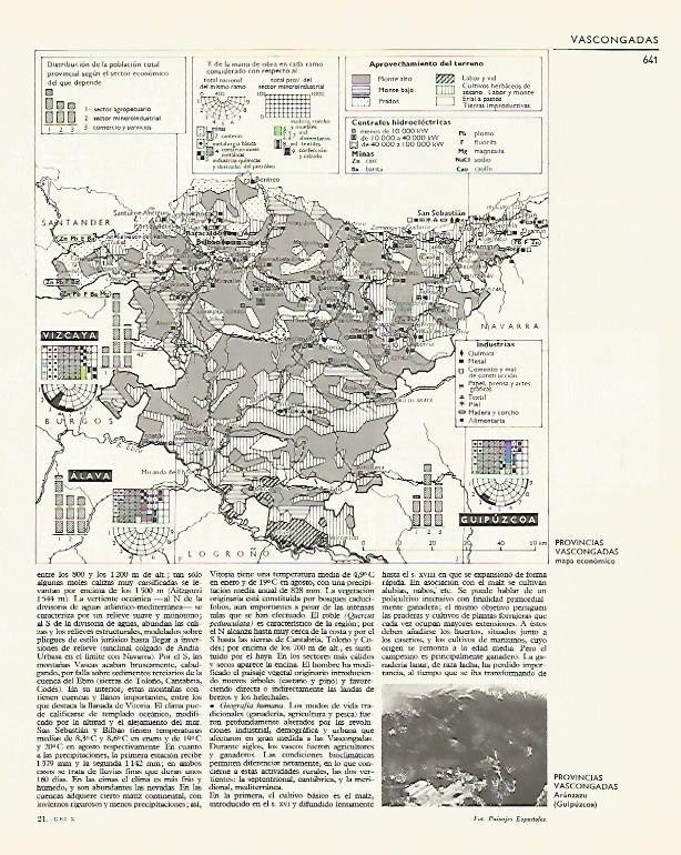 LAMINA LAROUSSE 70045: Mapa economico del Pais Vasco