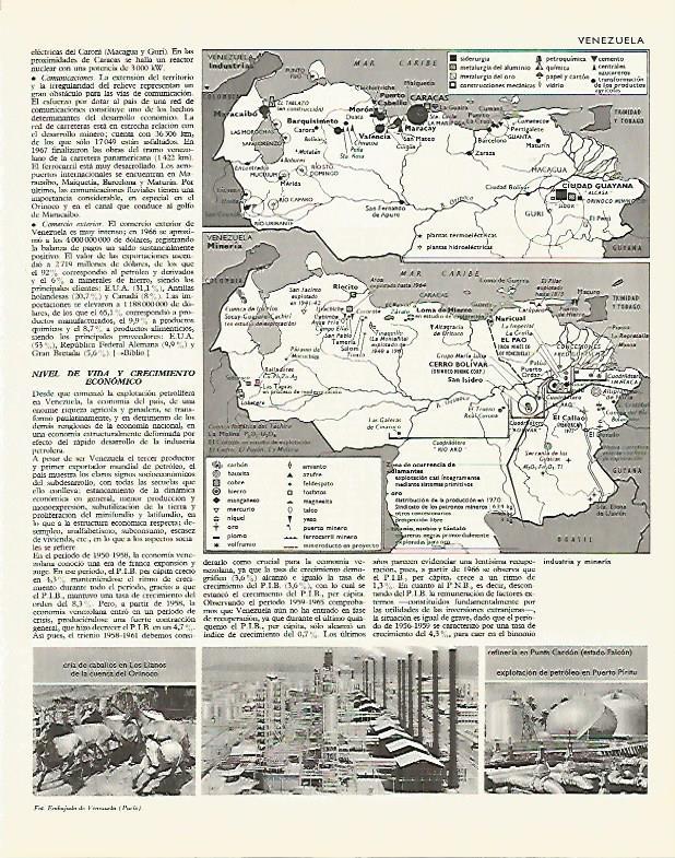 LAMINA LAROUSSE 70057: Mapa de la industria y mineria de Venezuela