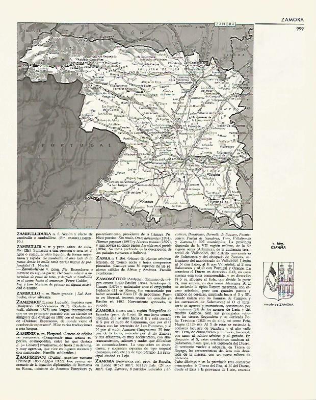 LAMINA LAROUSSE 70082: Mapa de la provincia de Zamora