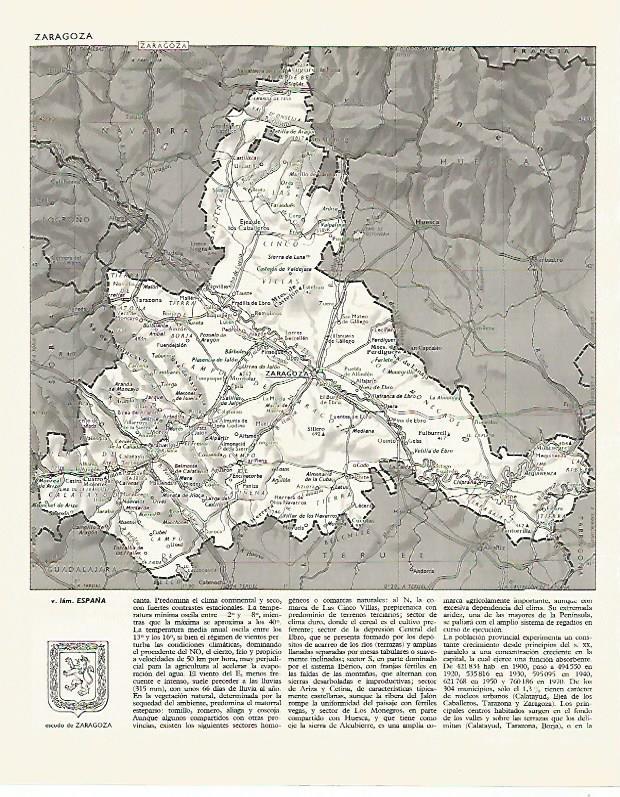 LAMINA LAROUSSE 70084: Mapa de la provincia de Zaragoza