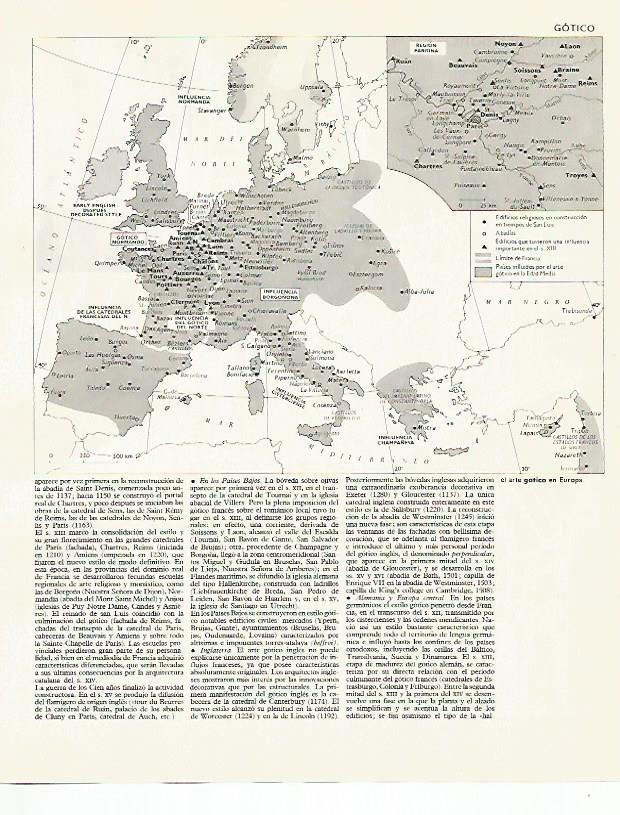 LAMINA LAROUSSE 70096: Mapa del arte gotico en Europa
