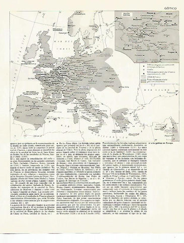 LAMINA LAROUSSE 70096: Mapa del arte gotico en Europa
