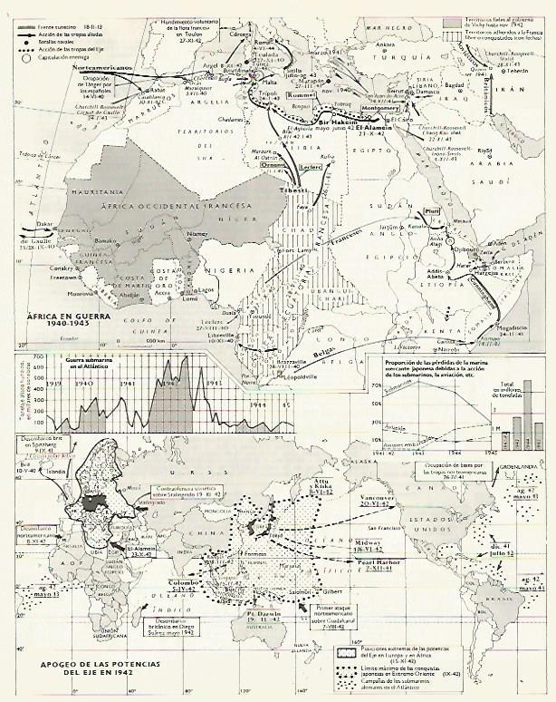 LAMINA LAROUSSE 70111: Mapa de Africa en 1940-1943