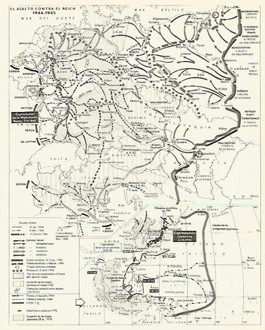 LAMINA LAROUSSE 70112: Mapa de el asalto contra el Reich entre 1940-1945