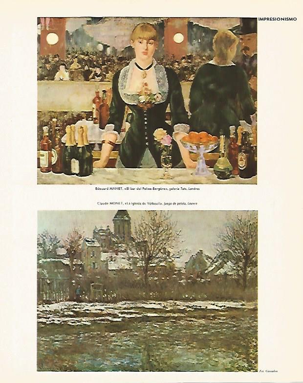 LAMINA LAROUSSE 70146: El bar del Folies Bergere por Manet y La Iglesia de Vetheuil por Monet