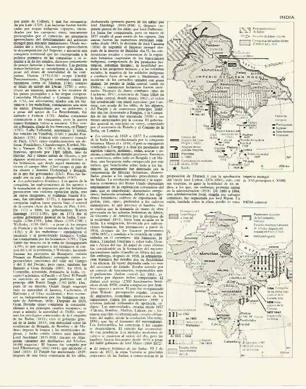 LAMINA LAROUSSE 70152: Mapa del imperio mongol e India colonial