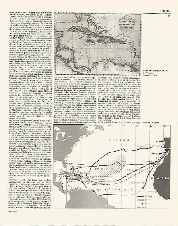 LAMINA LAROUSSE 70169: Mapas de los viajes de Cristobal Colon