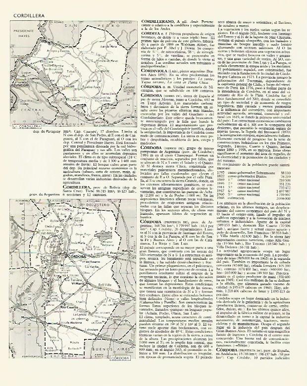 LAMINA LAROUSSE 70178: Mapa del departamento de Paraguay y de Cordoba en Argentina