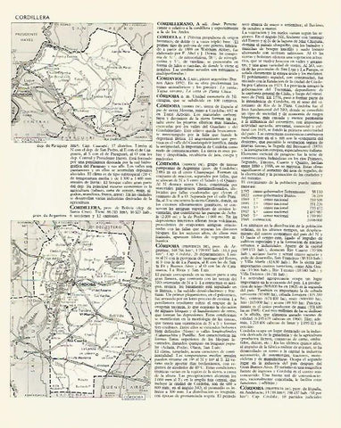 LAMINA LAROUSSE 70178: Mapa del departamento de Paraguay y de Cordoba en Argentina
