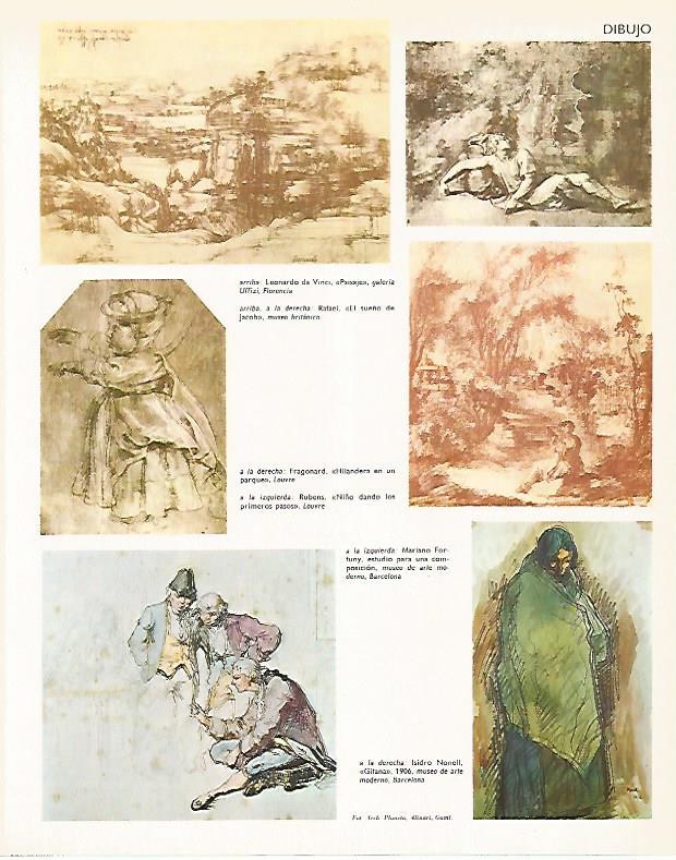 LAMINA LAROUSSE 70220: Dibujo: Leonardo da Vinci Rafael Fortuny Nonell Rubens y Fragonard