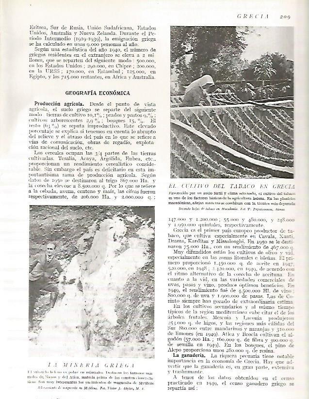 LAMINA 3146: GRECIA. Cultivo de tabaco en Macedonia. Mina de magnesio en Mytilene