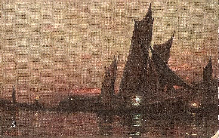 Postal 023106 : Pintura. Barcos en la noche