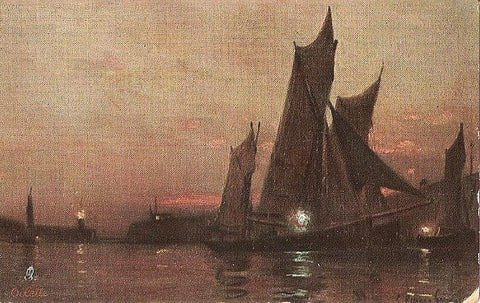 Postal 023106 : Pintura. Barcos en la noche