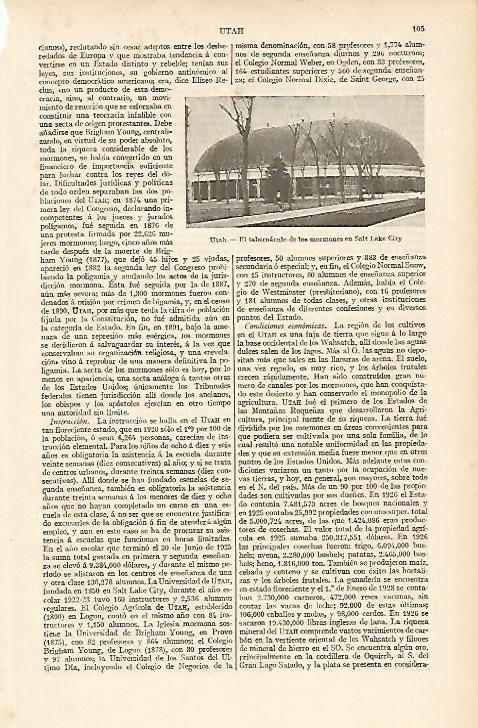 LAMINA ESPASA 4637: Tabernaculo de los mormones en Utah Estados Unidos