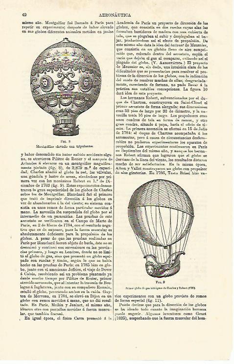 LAMINA ESPASA 12551: Montgolfier  y Primer globo de gas hidrogeno de Charles y Robert en 1783