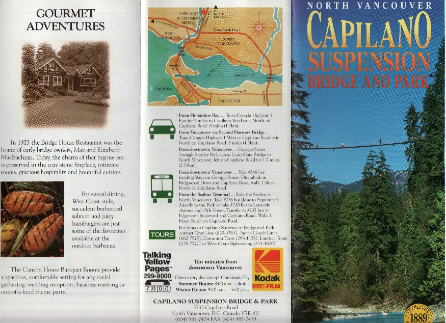 Triptico Publicitario: CAPILANO SUSPENSION BRIDGE AND PARK / Puente Colgante de Capilano (Vancouver)