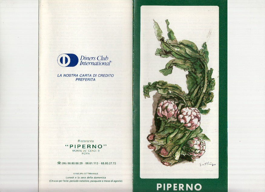 Triptico Publicitario: PIPERNO RISTORANTE - Calle Monte de Cenci, ROMA