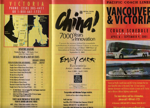 Triptico Publicitario: PACIFIC COACH LINES Bus - Trayecto Vancouver a Victoria (Canada)