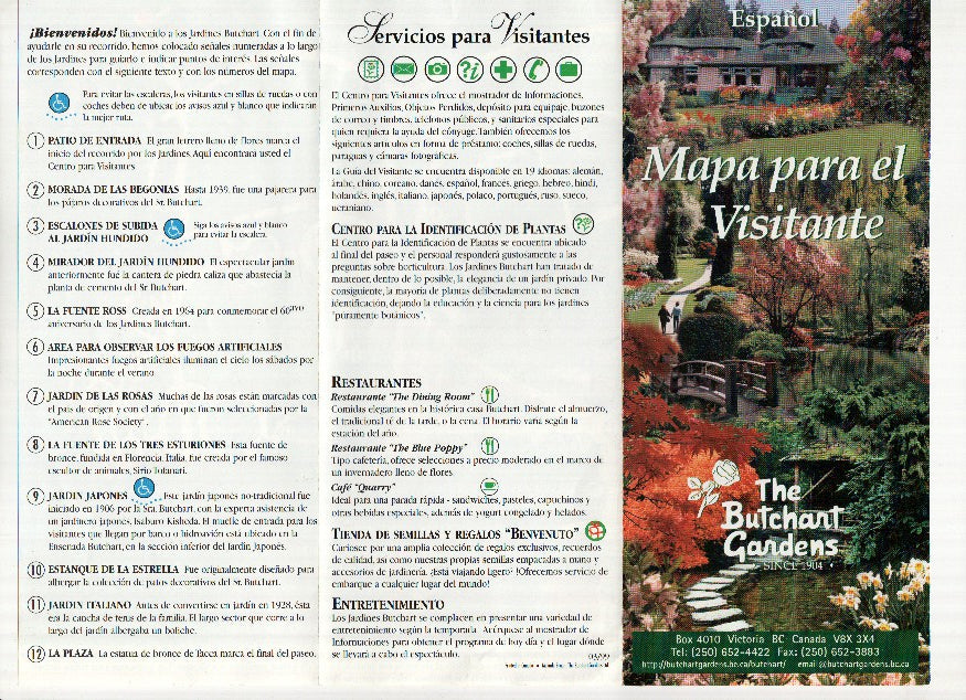 Triptico Publicitario: THE BUTCHART GARDENS - Victoria BC (Canada)