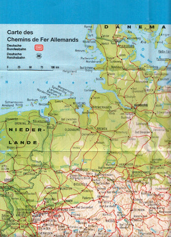 Mapa Desplegable: CHEMINS DE FER ALLEMANDS - Mapa de vias ferroviarias alemanas (DB 1992)