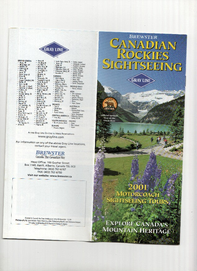 Triptico Publicitario: CANADIAN ROCKIES SIGHTSEEING - 2001 Motorcoach Sightseeing Tours