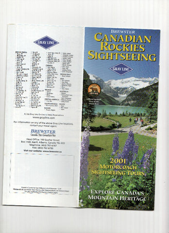 Triptico Publicitario: CANADIAN ROCKIES SIGHTSEEING - 2001 Motorcoach Sightseeing Tours