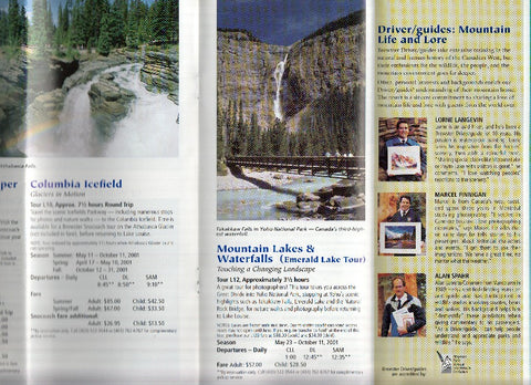 Triptico Publicitario: CANADIAN ROCKIES SIGHTSEEING - 2001 Motorcoach Sightseeing Tours