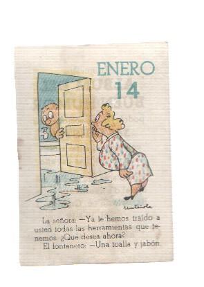 Cromo: album del buen humor de la firma Potax : 14 de enero, dibujo de Muntañola