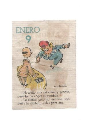 Cromo: album del buen humor de la firma Potax : 09 de enero, dibujo de Muntañola
