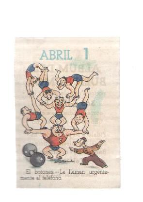 Cromo: album del buen humor de la firma Potax : 01 de abril, dibujo de Muntañola
