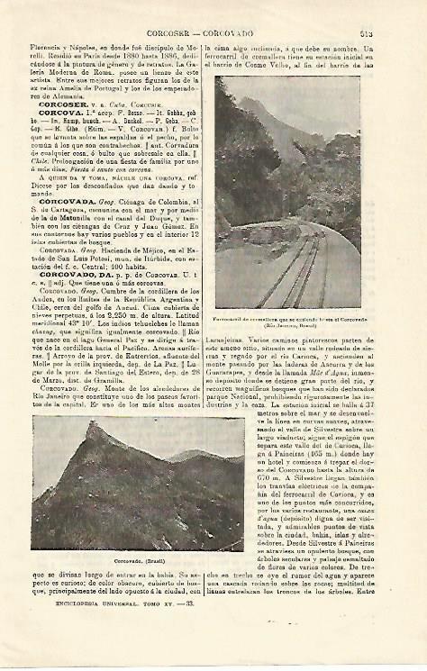 LAMINA ESPASA 14931: Vistas de Corcovado Brasil