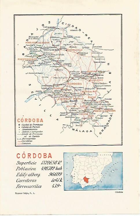 LAMINA ESPASA 14942: Mapa de la provincia de Cordoba