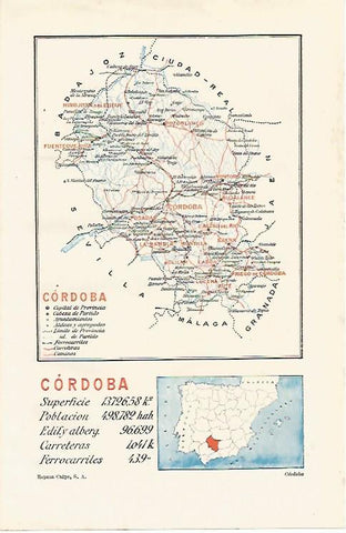 LAMINA ESPASA 14942: Mapa de la provincia de Cordoba