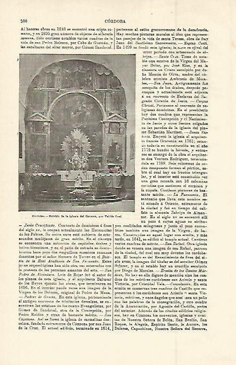 LAMINA ESPASA 14952: Retablo de la iglesia del Carmen en Cordoba