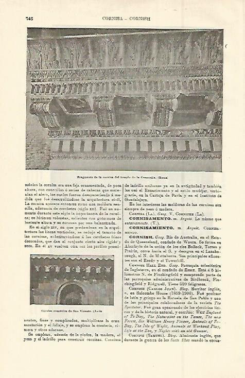 LAMINA ESPASA 14996: Cornisa del templo de la Concordia en Roma