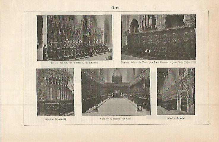 LAMINA ESPASA 14999: Coro de la catedral de Amberes Paris Amiens Auch y Albi