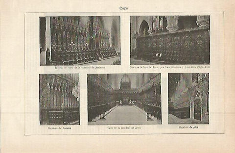 LAMINA ESPASA 14999: Coro de la catedral de Amberes Paris Amiens Auch y Albi