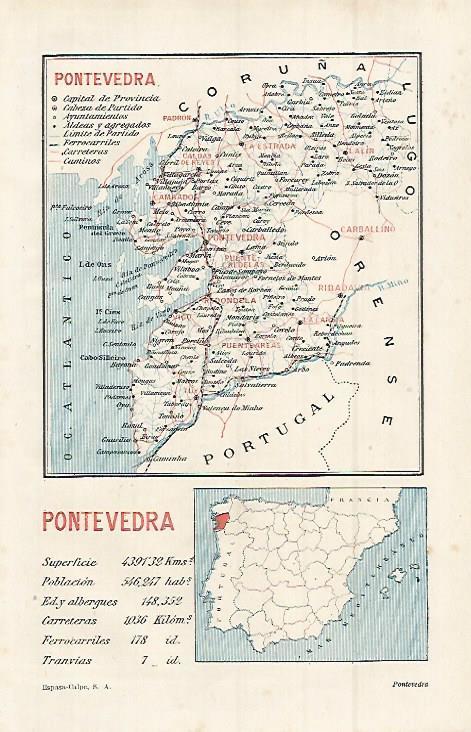 LAMINA ESPASA 15228: Mapa de la provincia de Pontevedra