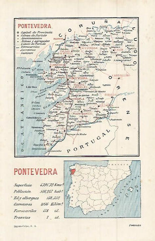LAMINA ESPASA 15228: Mapa de la provincia de Pontevedra