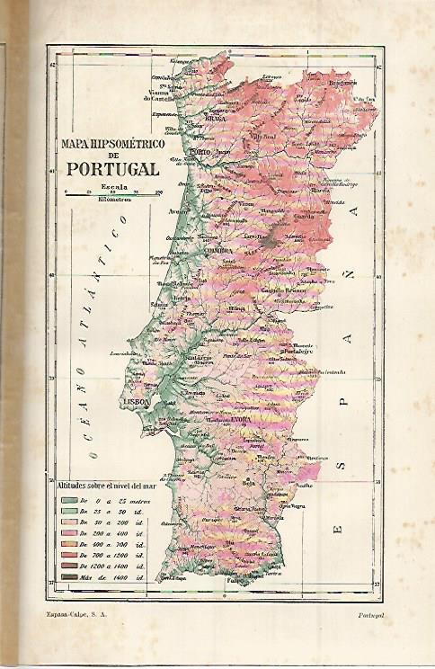 LAMINA ESPASA 15318: Mapa hipsometrico de Portugal