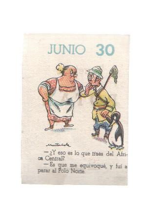 Cromo: album del buen humor de la firma Potax : 30 de junio, dibujo de Muntañola