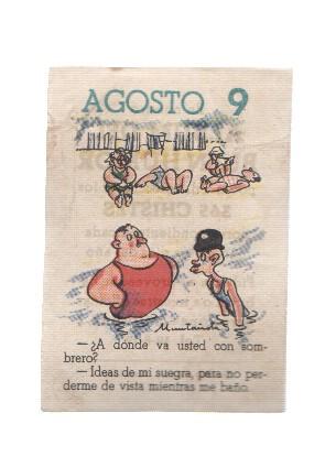 Cromo: album del buen humor de la firma Potax : 09 de agosto, dibujo de Muntañola