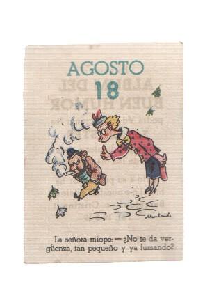 Cromo: album del buen humor de la firma Potax : 18 de agosto, dibujo de Muntañola